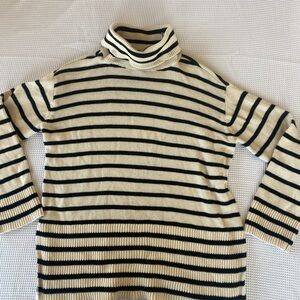 LOFT Black and Cream Striped Turtleneck Sweater